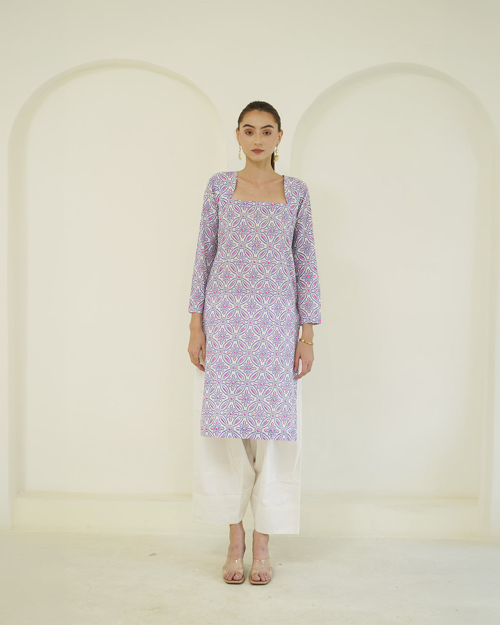 Vrinda - Blue & Pink Bandhani Print Cotton Kurta