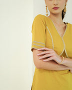 Suvarna - Golden Mustard Jacket-Style Kurta with Flared Palazzo Set