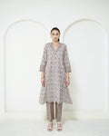 Manini - Beige Abstract Block Print Collared Kurta with Pants Set