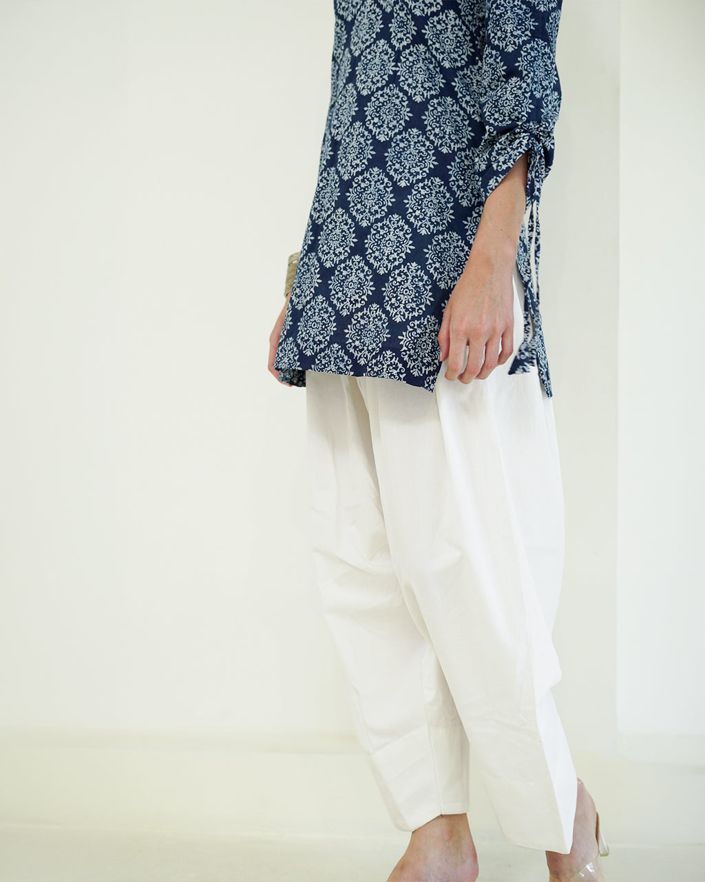 Shyama - Indigo Block Print Kurta with Scalloped Neck & Deep Back