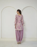 Padma - Mauve Floral Print Short Kurta with Afgani Salwar Set