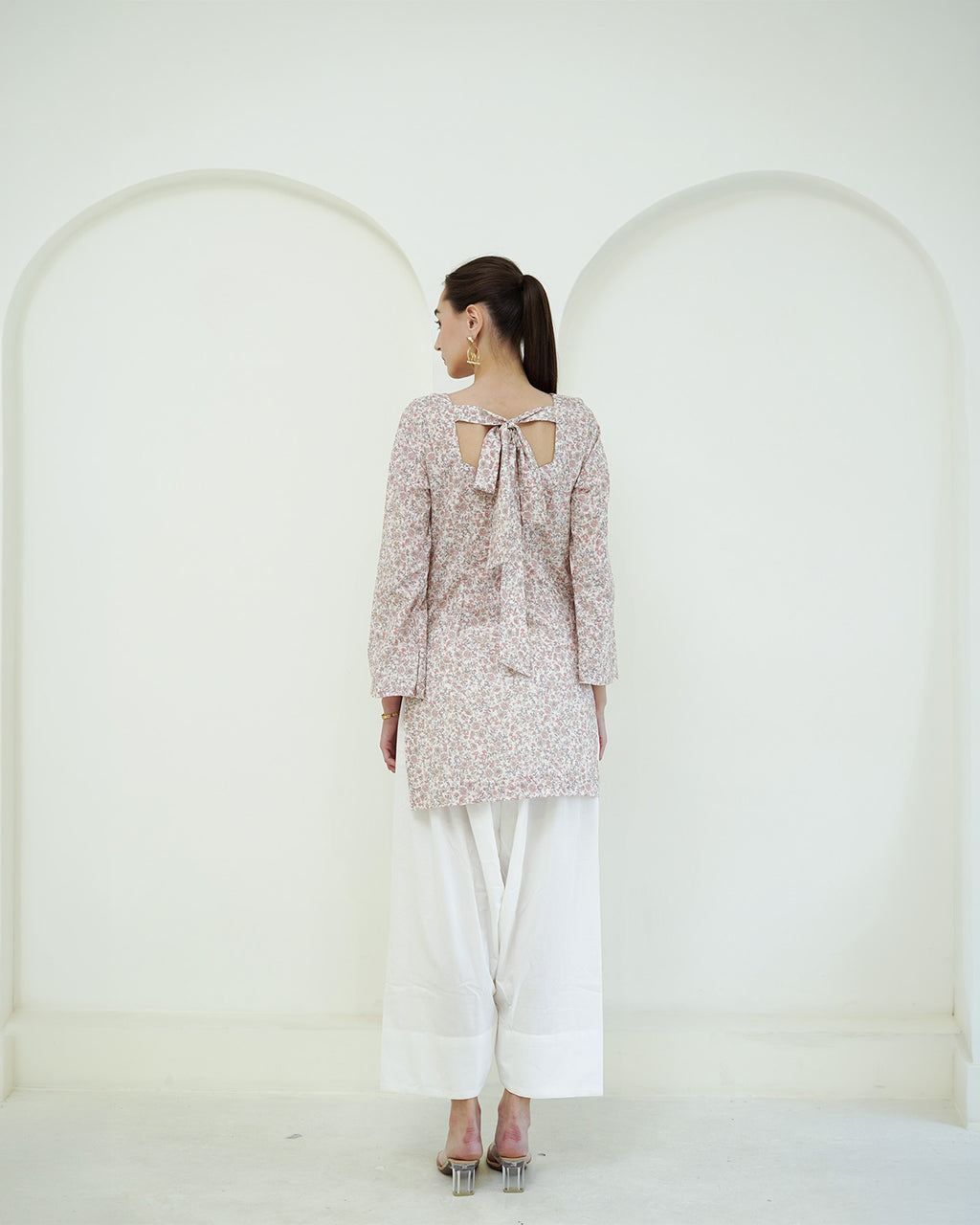 Ramya - Cotton lawn Ivory & Blush Pink Floral Print Short Kurti
