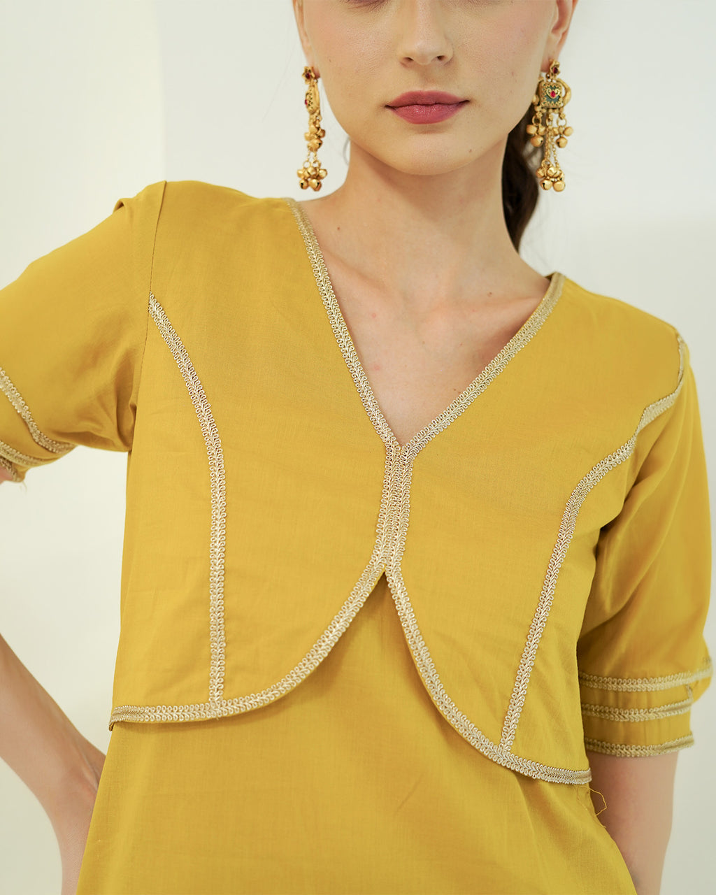 Suvarna - Golden Mustard Jacket-Style Kurta with Flared Palazzo Set
