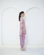 Padma - Mauve Floral Print Short Kurta with Afgani Salwar Set