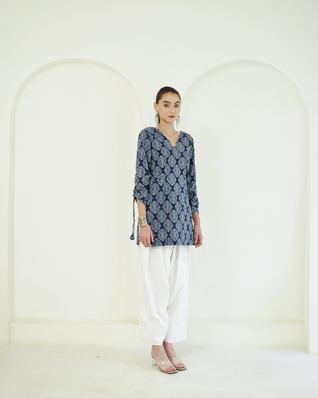 Shyama - Indigo Block Print Kurta with Scalloped Neck & Deep Back
