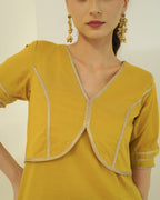 Suvarna - Golden Mustard Jacket-Style Kurta with Flared Palazzo Set