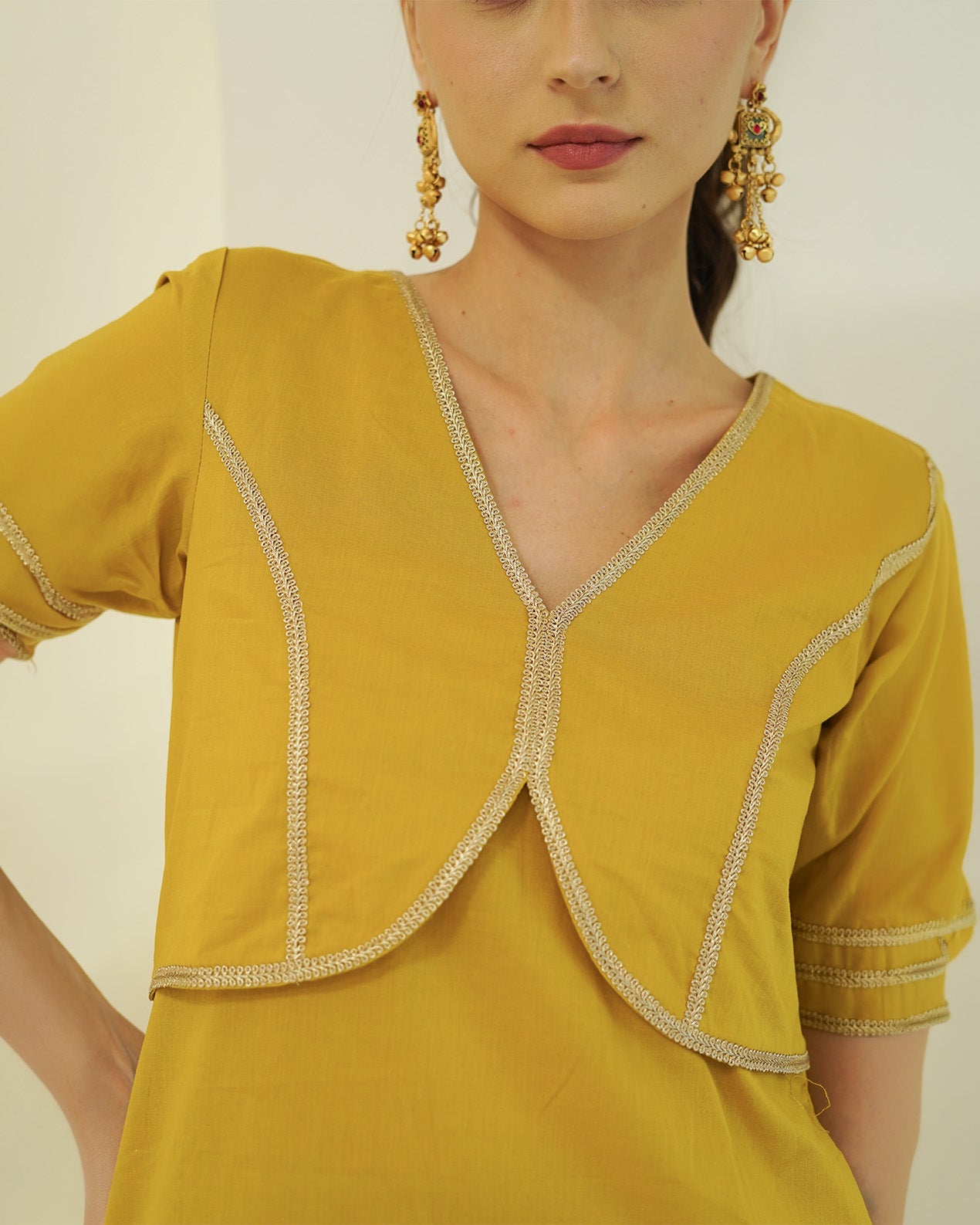 Suvarna - Golden Mustard Jacket-Style Kurta with Flared Palazzo Set