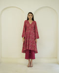 Rasika - Crimson Paisley Print Asymmetric Kurta with Palazzo Set