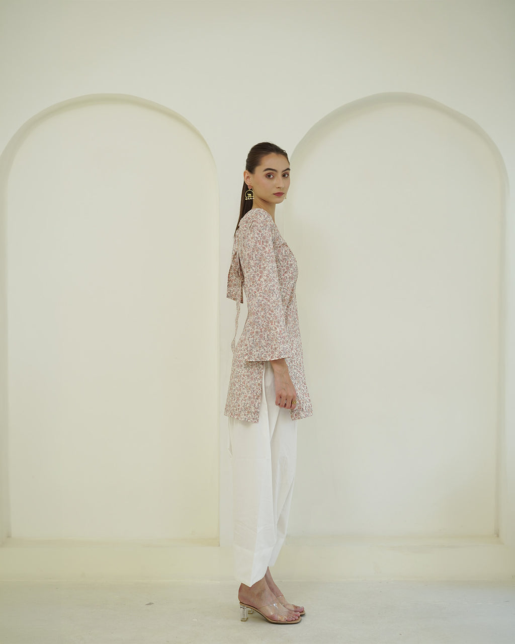 Ramya - Cotton lawn Ivory & Blush Pink Floral Print Short Kurti