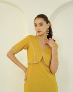 Suvarna - Golden Mustard Jacket-Style Kurta with Flared Palazzo Set