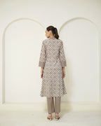 Manini - Beige Abstract Block Print Collared Kurta with Pants Set
