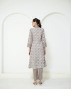 Manini - Beige Abstract Block Print Collared Kurta with Pants Set