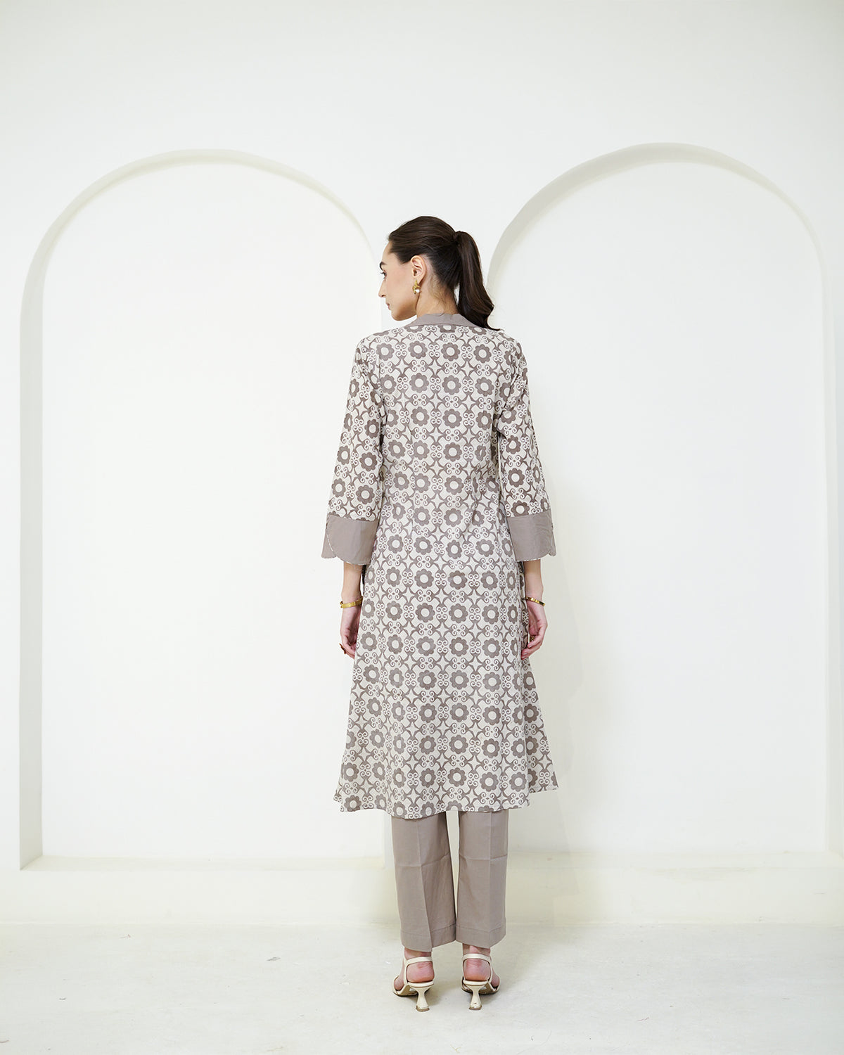 Manini - Beige Abstract Block Print Collared Kurta with Pants Set