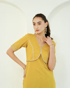 Suvarna - Golden Mustard Jacket-Style Kurta with Flared Palazzo Set