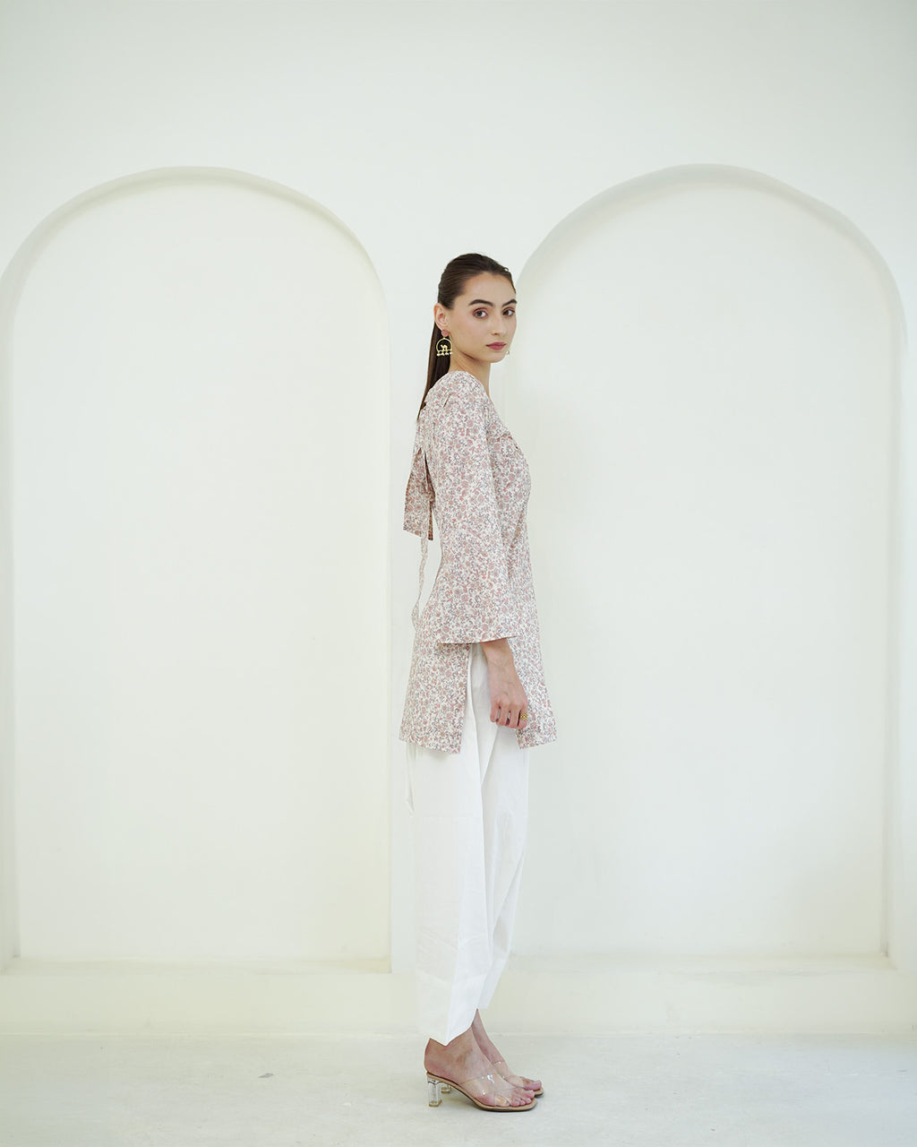 Ramya - Cotton lawn Ivory & Blush Pink Floral Print Short Kurti