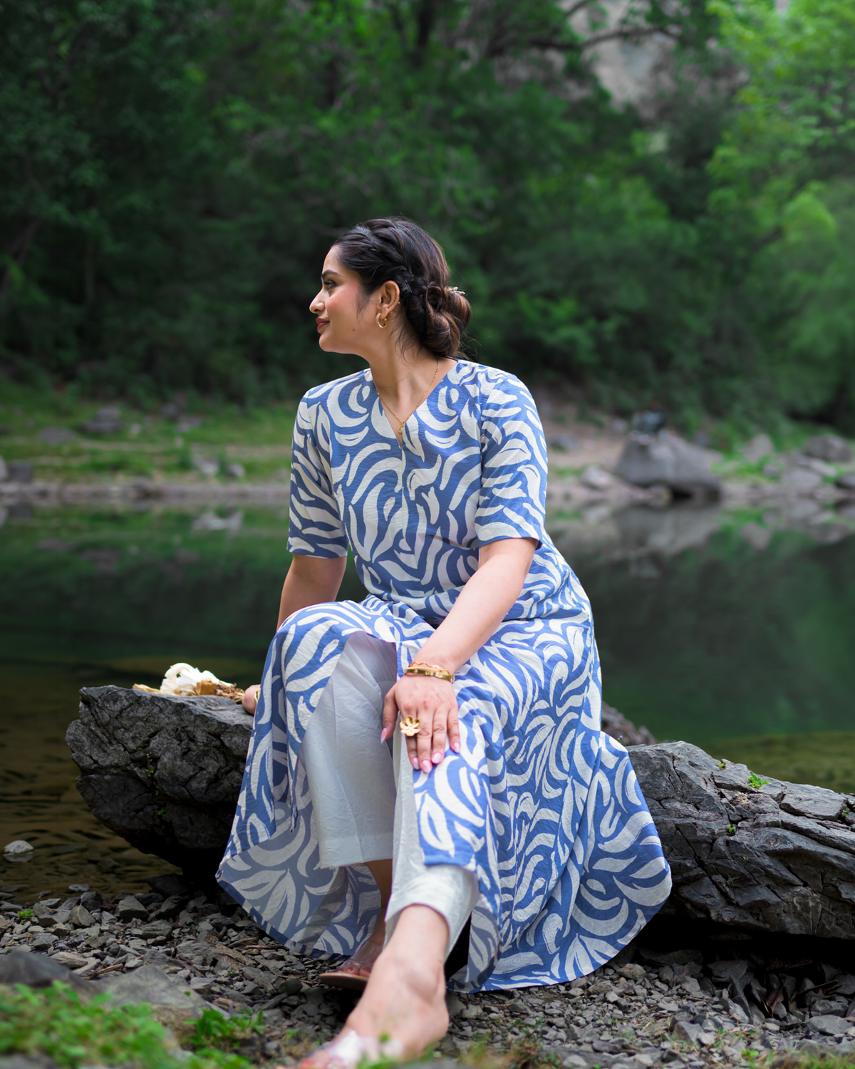 Bottomwear- White Zyra Chanderi Pants