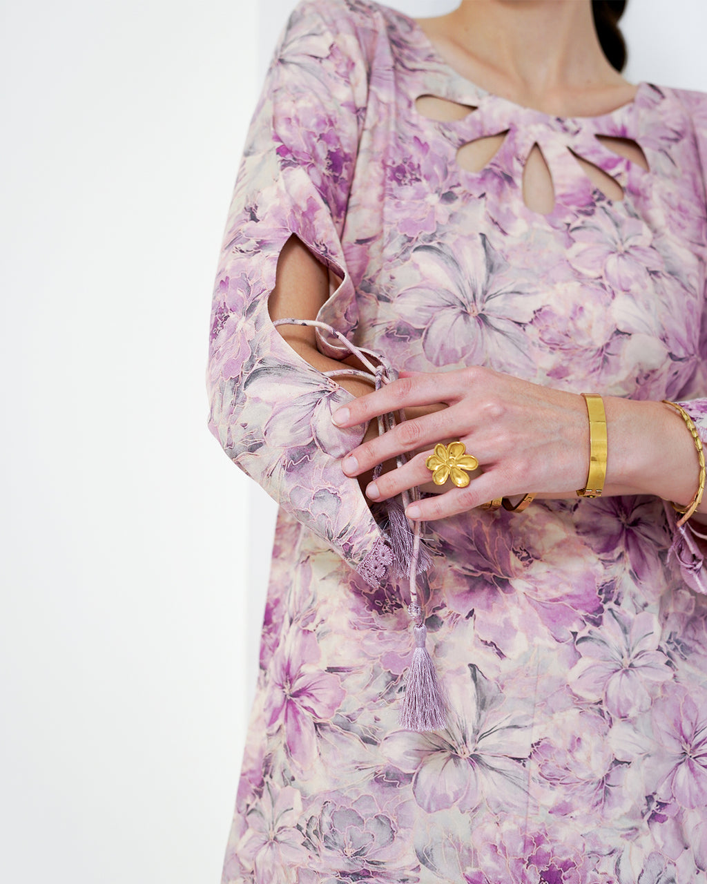 Padma - Mauve Floral Print Short Kurta with Afgani Salwar Set