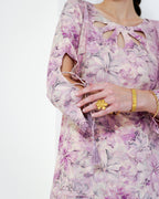 Padma - Mauve Floral Print Short Kurta with Afgani Salwar Set