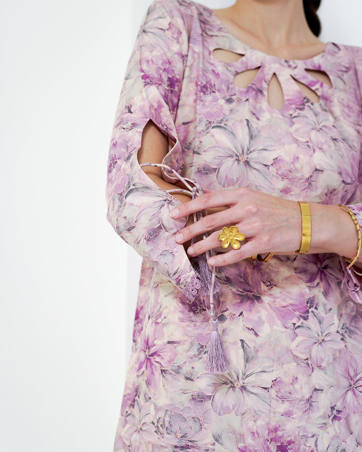 Padma - Mauve Floral Print Short Kurta with Afgani Salwar Set