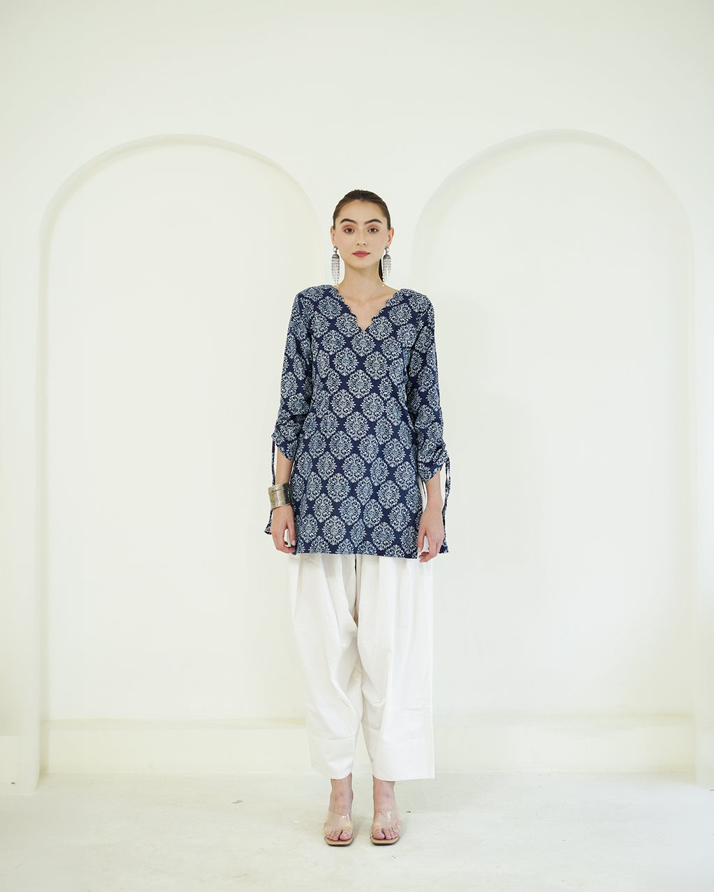Shyama - Indigo Block Print Kurta with Scalloped Neck & Deep Back