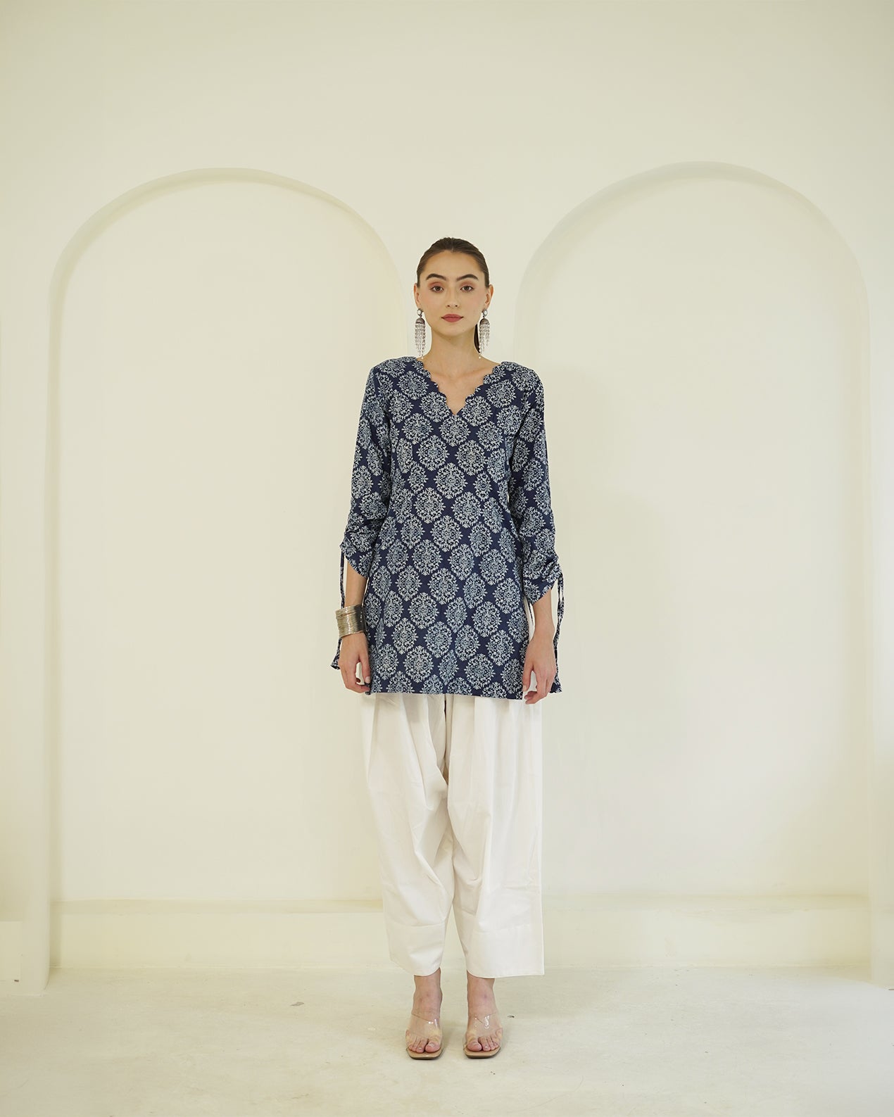 Shyama- Indigo Block Print Farshi Kurta Set