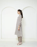 Manini - Beige Abstract Block Print Collared Kurta with Pants Set