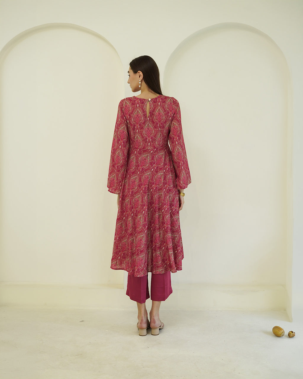 Rasika - Crimson Paisley Print Asymmetric Kurta with Palazzo Set
