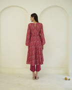 Rasika - Crimson Paisley Print Asymmetric Kurta with Palazzo Set