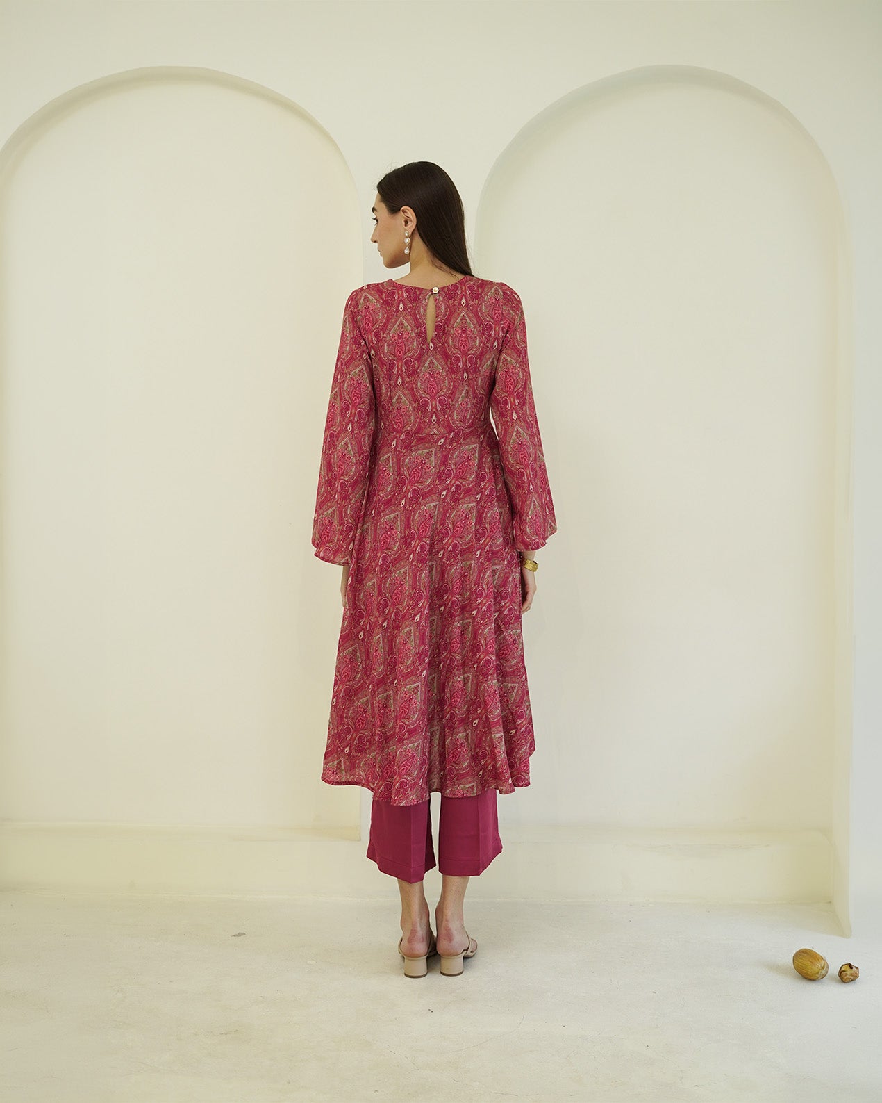 Rasika - Crimson Paisley Print Asymmetric Kurta with Palazzo Set
