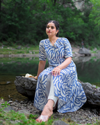 Madhavi - Indigo & Ivory Abstract Leaf Print Kurta Set