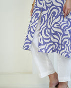 Madhavi - Indigo & Ivory Abstract Leaf Print Kurta Set