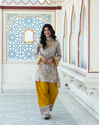 Kishori- Grey Paisley Kurta Set with neck scarf