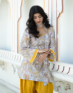 Kishori- Grey Paisley Kurta Set with neck scarf