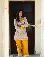 Kishori- Grey Paisley Kurta Set with neck scarf