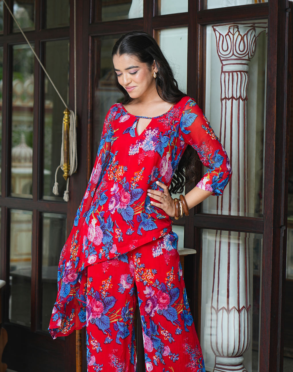 Radhika - Red Floral Kurta Set