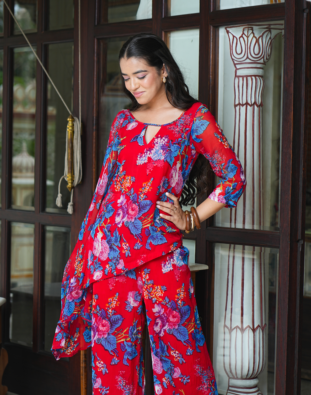 Radhika - Red Floral Kurta Set