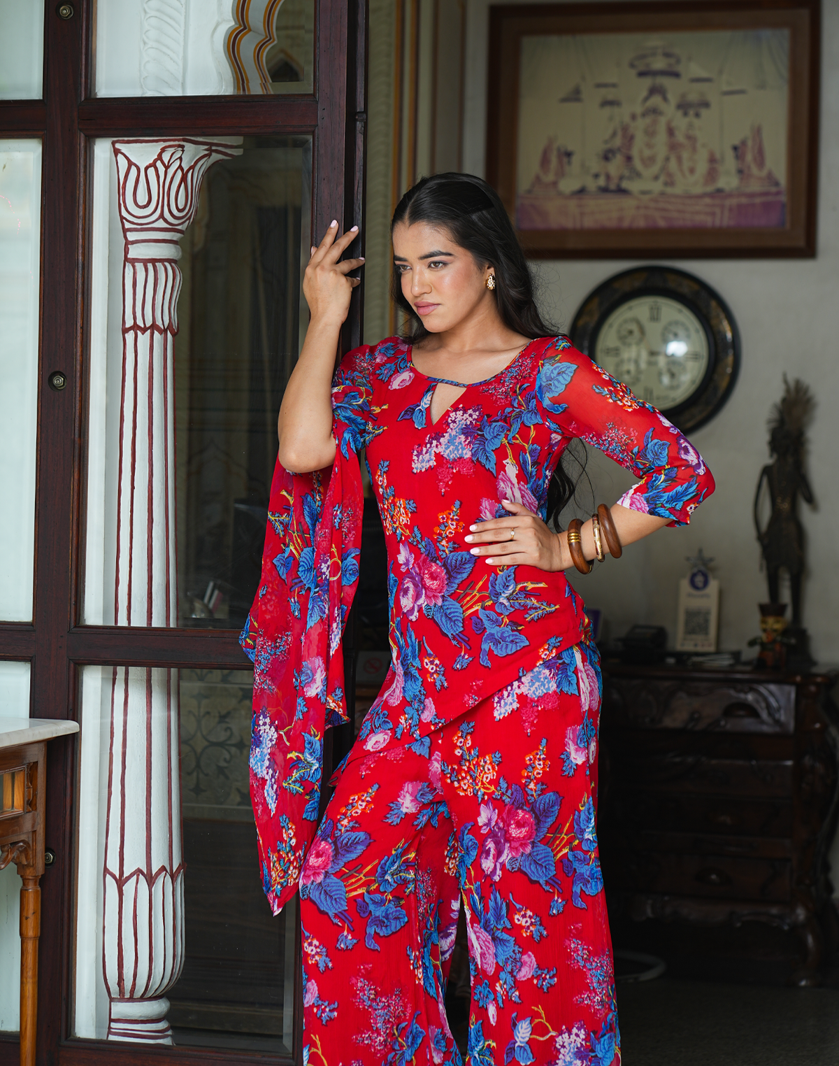 Radhika - Red Floral Kurta Set