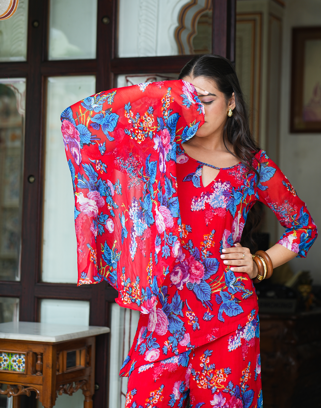 Radhika - Red Floral Kurta Set