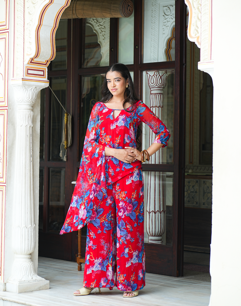 Radhika - Red Floral Kurta Set