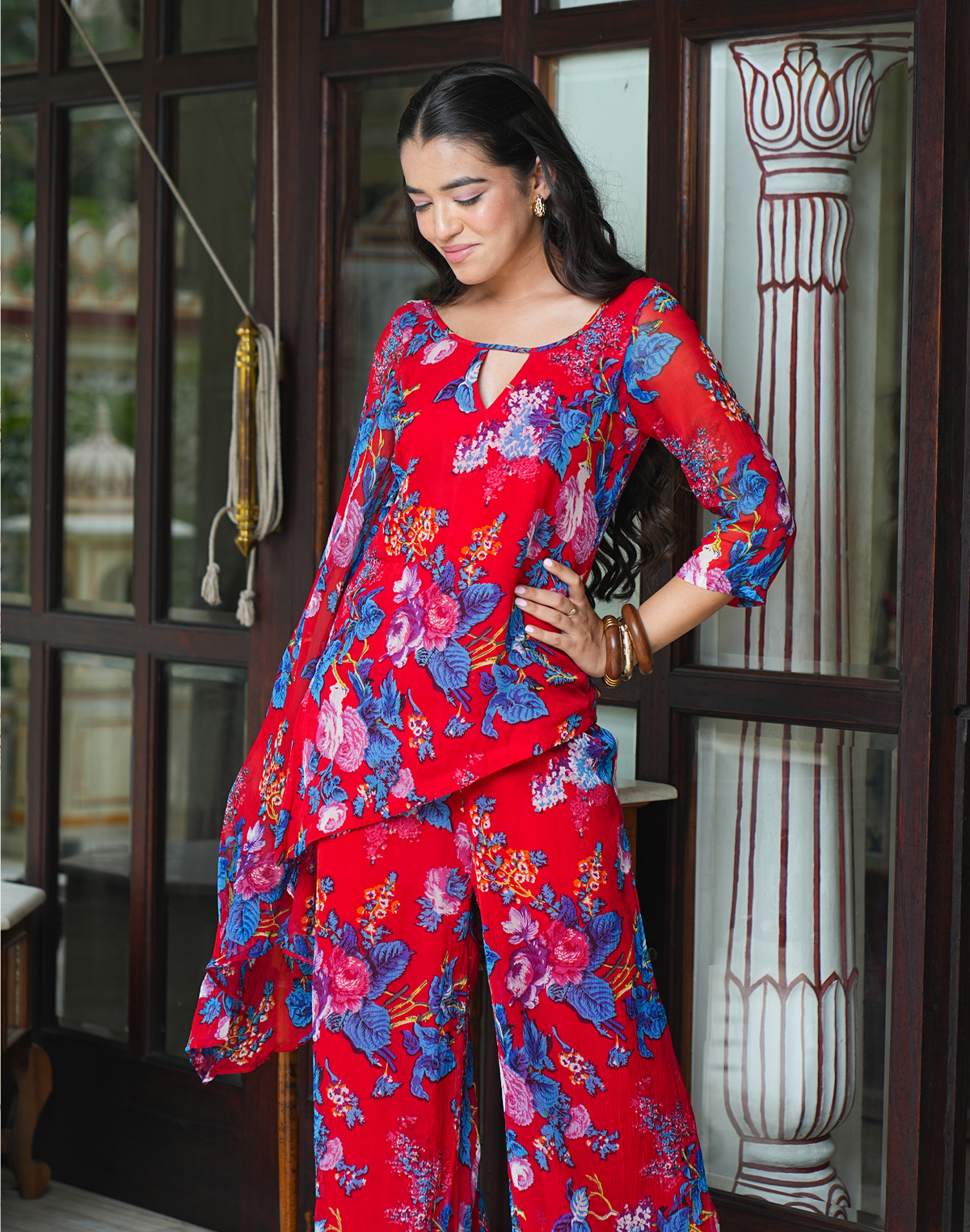 Radhika - Red Floral Kurta Set
