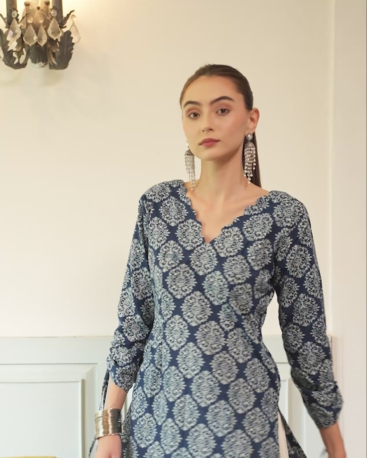 Shyama- Indigo Block Print Farshi Kurta Set
