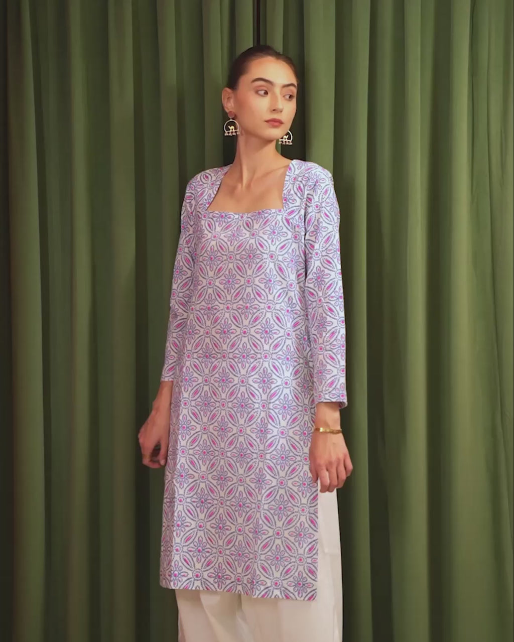 Vrinda - Blue & Pink Bandhani Print Cotton Kurta