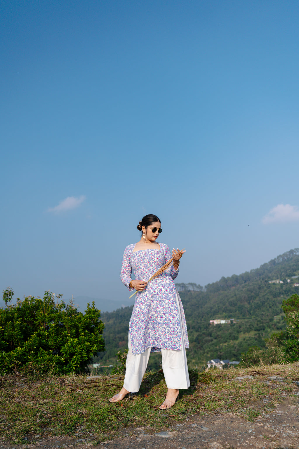 Vrinda - Blue & Pink Bandhani Print Cotton Kurta