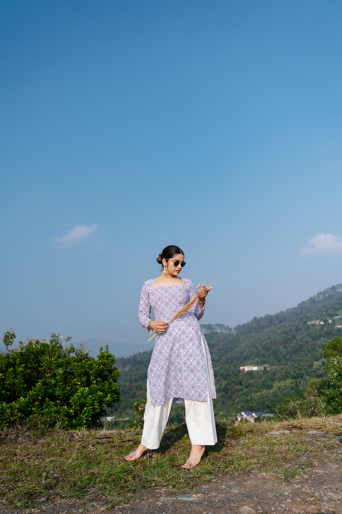 Vrinda - Blue & Pink Bandhani Print Cotton Kurta