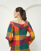 Dayita - Multicolour Checks Handloom Cotton Kurta with Portrait Collar