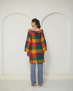 Dayita - Multicolour Checks Handloom Cotton Kurta with Portrait Collar
