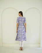 Madhavi - Indigo & Ivory Abstract Leaf Print Kurta Set