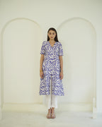 Madhavi - Indigo & Ivory Abstract Leaf Print Kurta Set