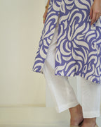 Madhavi - Indigo & Ivory Abstract Leaf Print Kurta Set