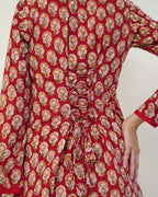 Lalita - Red Floral Block Print Short Kurta with Tulip Pants Set